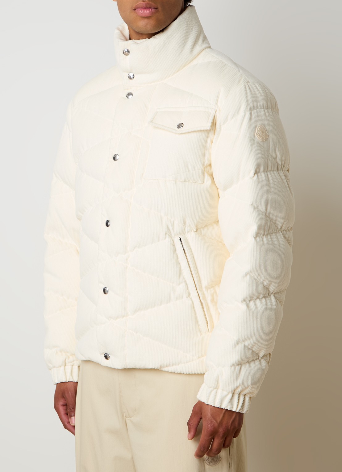 Moncler Kaver puffer jack van corduroy met donsvulling - detail 4 gebroken wit