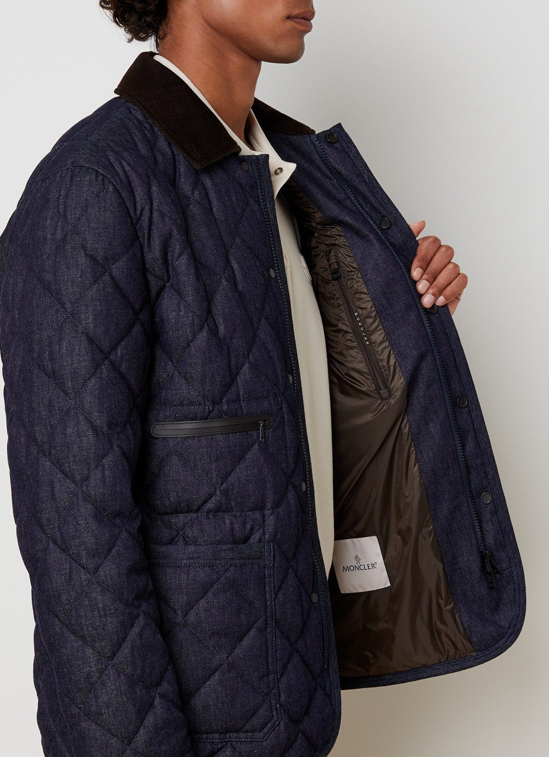 Moncler Kryen gewatteerde jack van denim met donsvulling en quilt patroon - detail 4 indigo