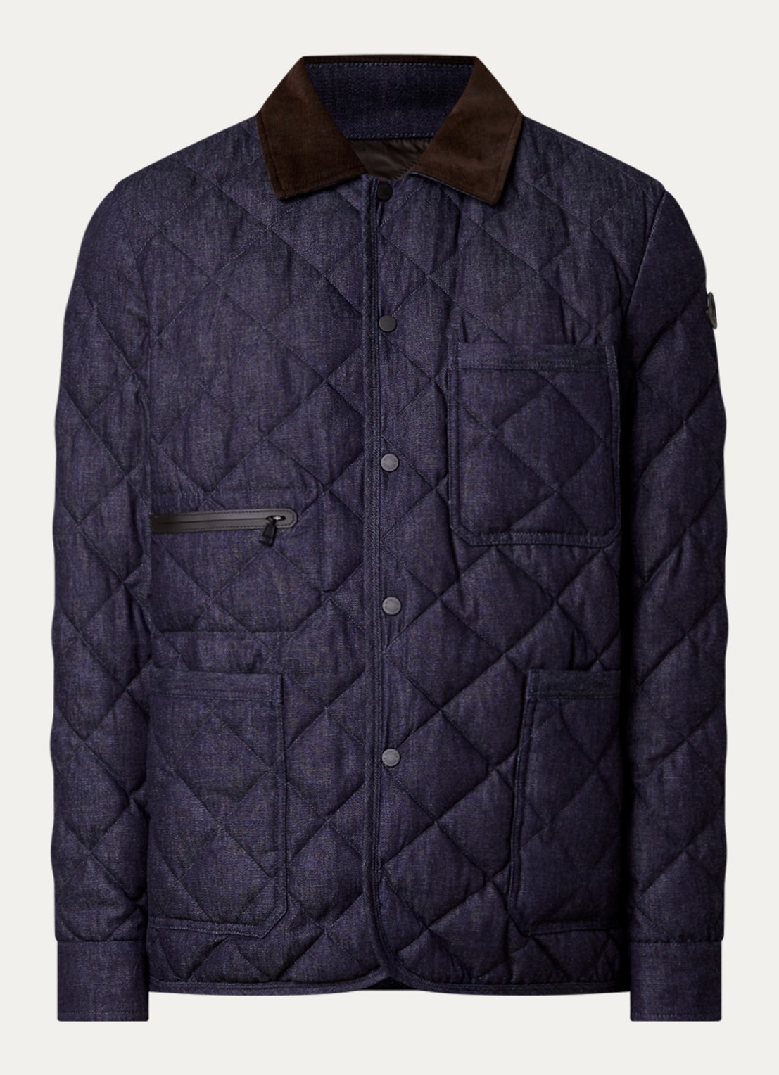 Moncler Kryen gewatteerde jack van denim met donsvulling en quilt patroon - voorkant indigo