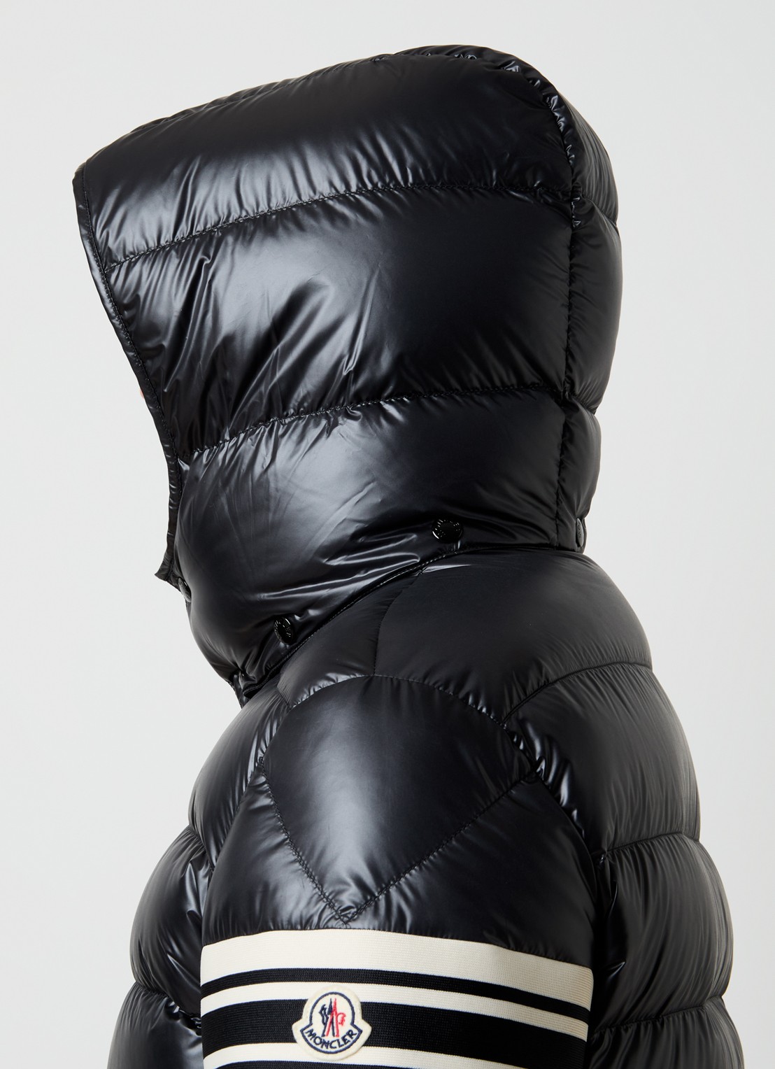 Moncler Landre puffer jack met donsvulling en afneembare capuchon - detail 3 zwart