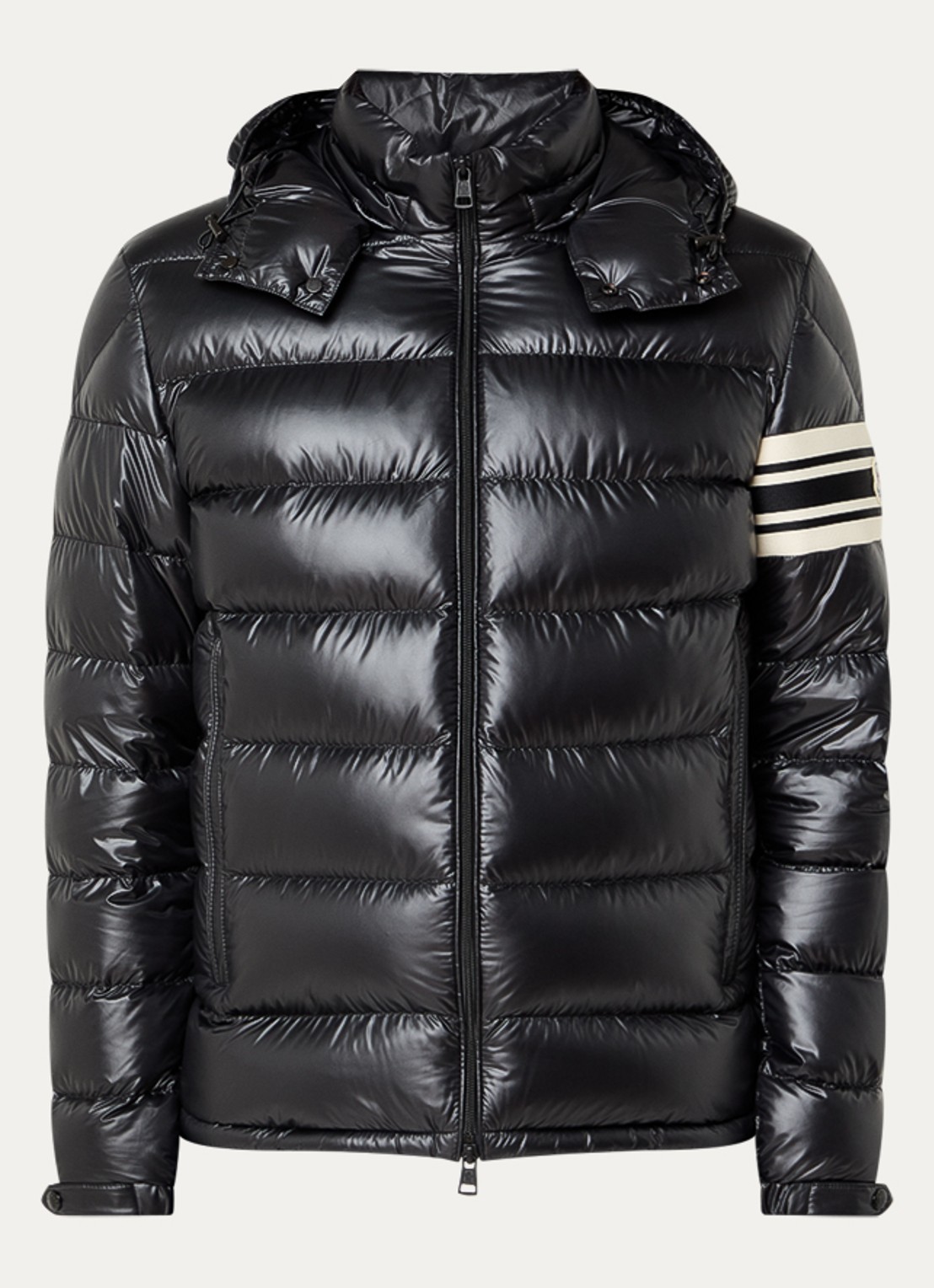 Moncler Landre puffer jack met donsvulling en afneembare capuchon - voorkant 4 zwart