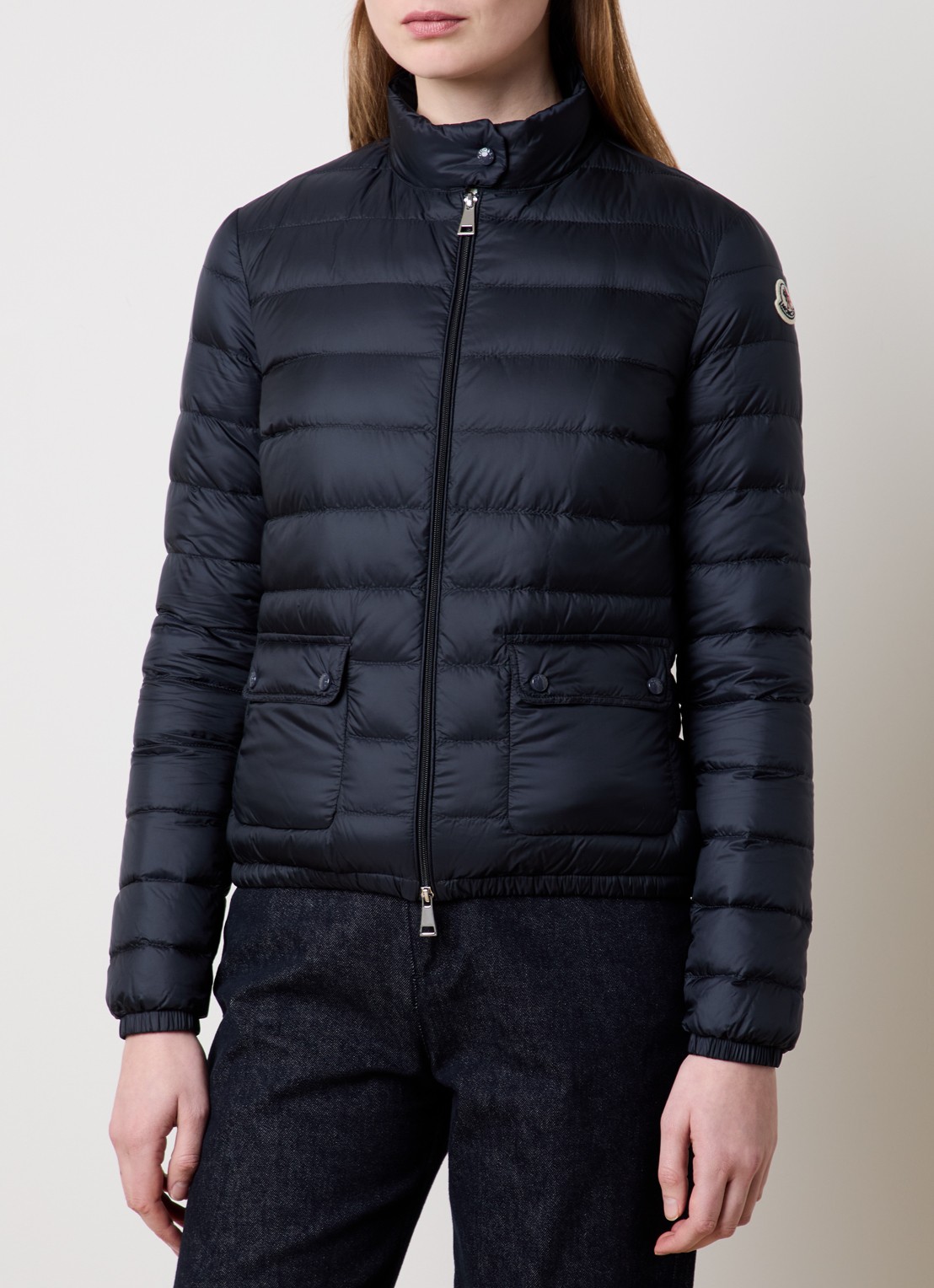 Moncler Lans gewatteerd jack met donsvulling en logoborduring - detail 2 donkerblauw