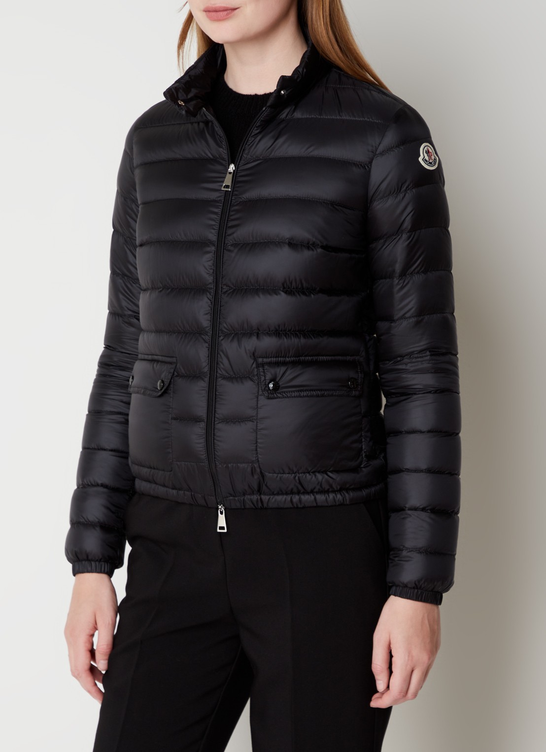 Moncler Lans gewatteerd jack met donsvulling met logoborduring - detail 4 zwart