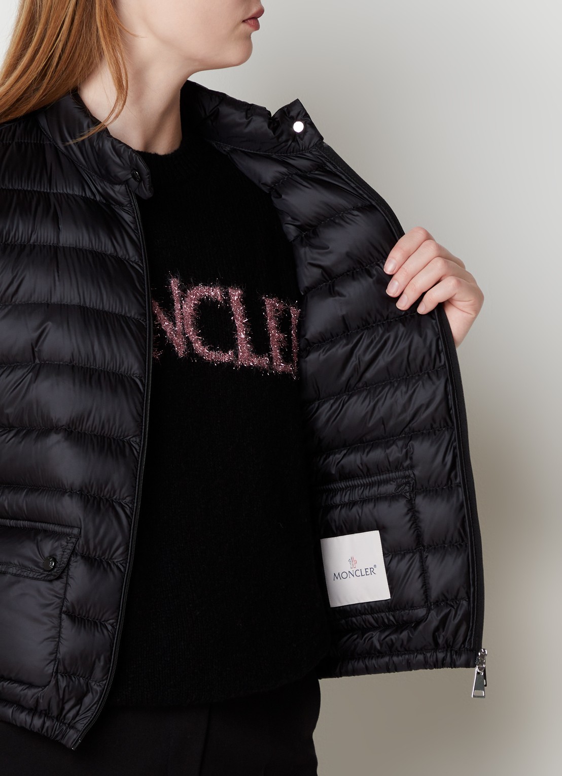 Moncler Lans gewatteerd jack met donsvulling met logoborduring - detail 5 zwart