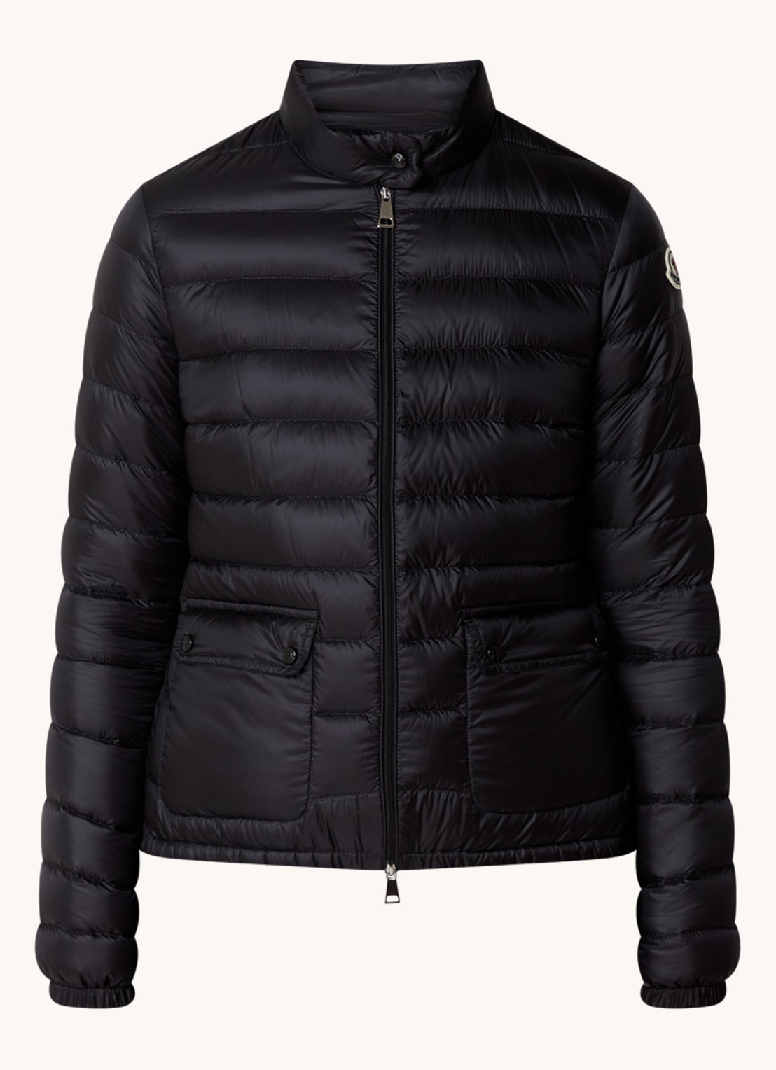Moncler Lans gewatteerd jack met donsvulling met logoborduring - voorkant 2 zwart