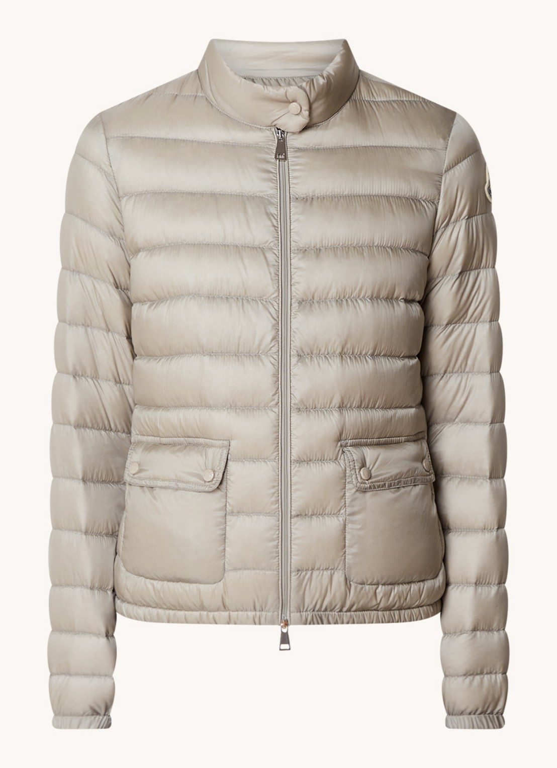 Moncler Lans gewatteerd jack met donsvulling met logoborduring - voorkant 5 donkerbeige