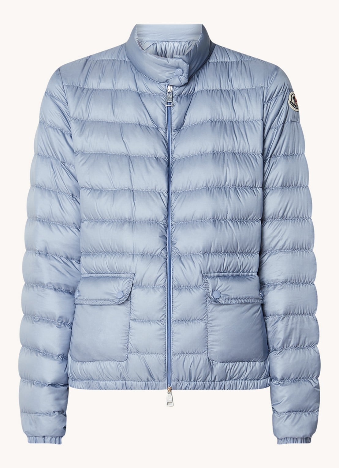Moncler Lans gewatteerd jack met donsvulling met logoborduring - voorkant 5 staalblauw