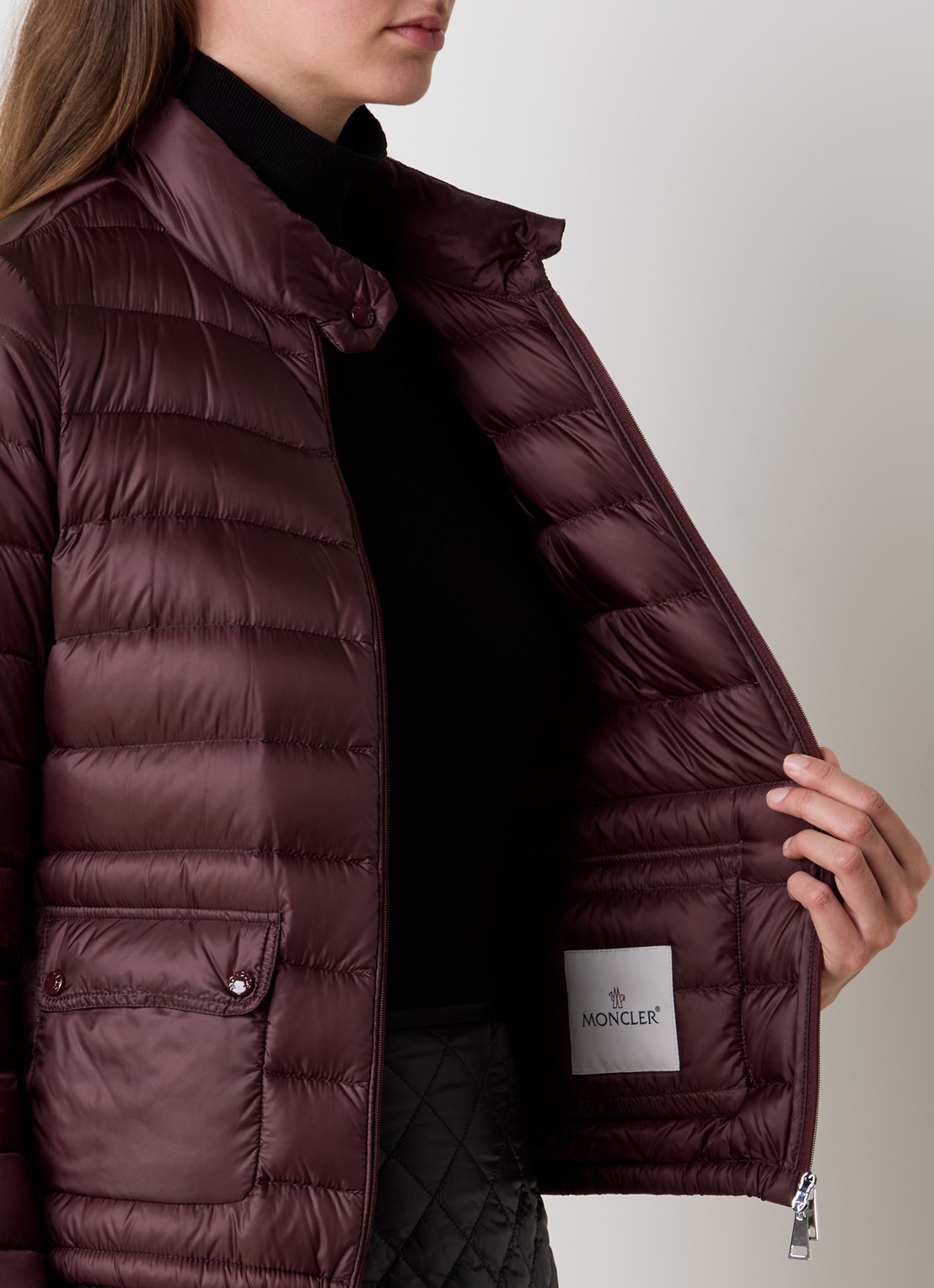 Moncler Lans gewatteerde jas met donsvulling en klepzakken - detail 7 bordeauxrood