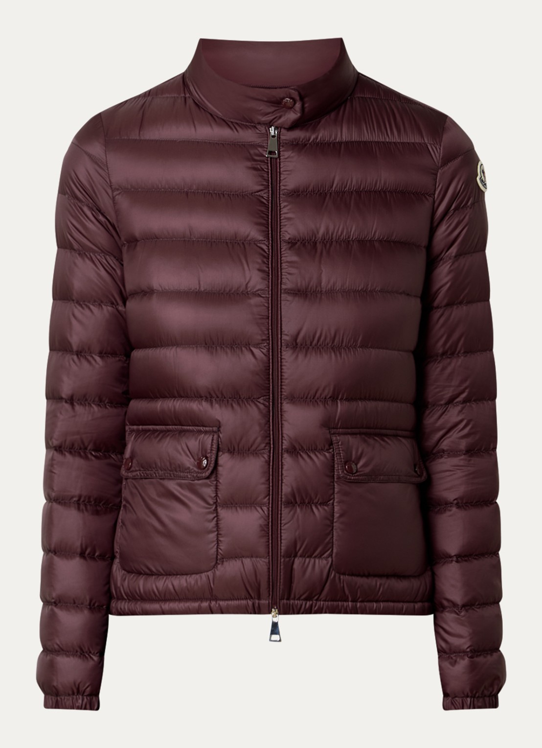 Moncler Lans gewatteerde jas met donsvulling en klepzakken - voorkant 10 bordeauxrood