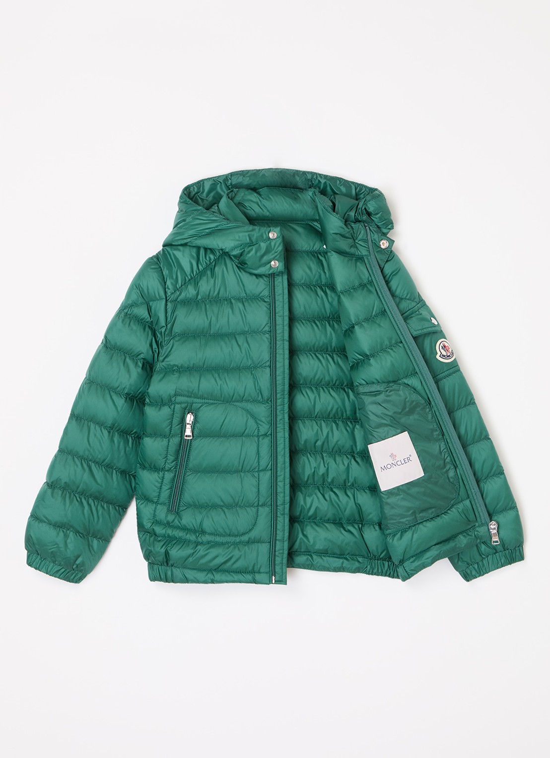 Moncler Lauros gewatteerde jas met donsvulling en afneembare capuchon - voorkant 3 groen