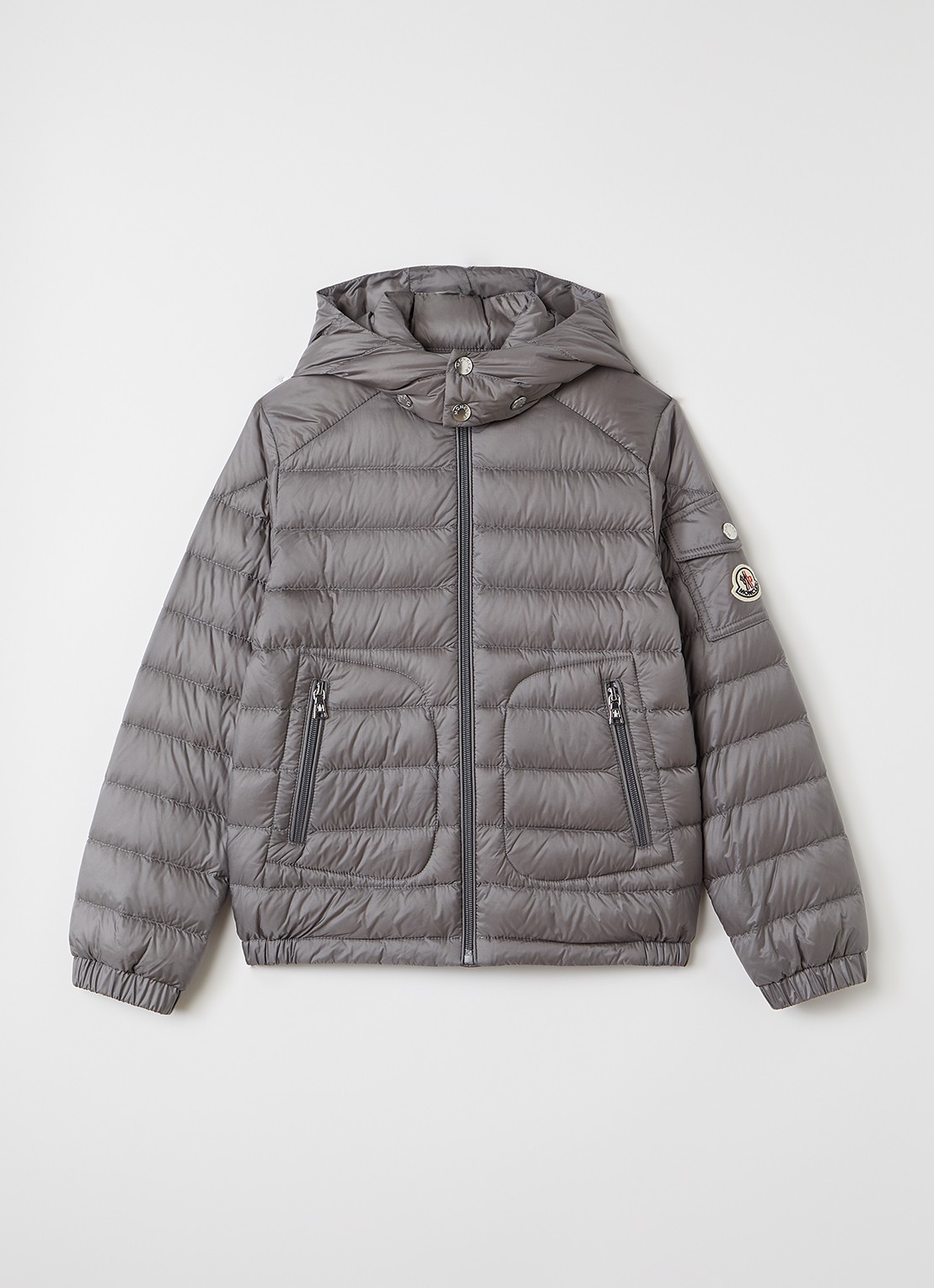 Moncler Lauros puffer jack met capuchon - voorkant grijs