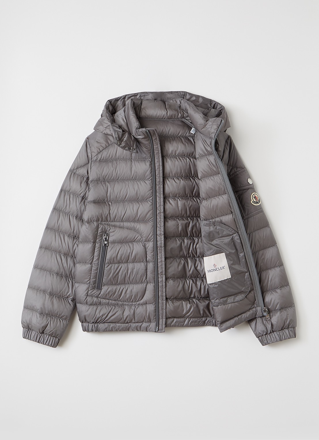 Moncler Lauros puffer jack met capuchon - voorkant 2 grijs