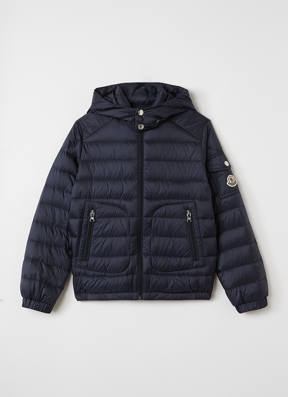 Moncler Lauros puffer jack met capuchon - voorkant 2 donkerblauw