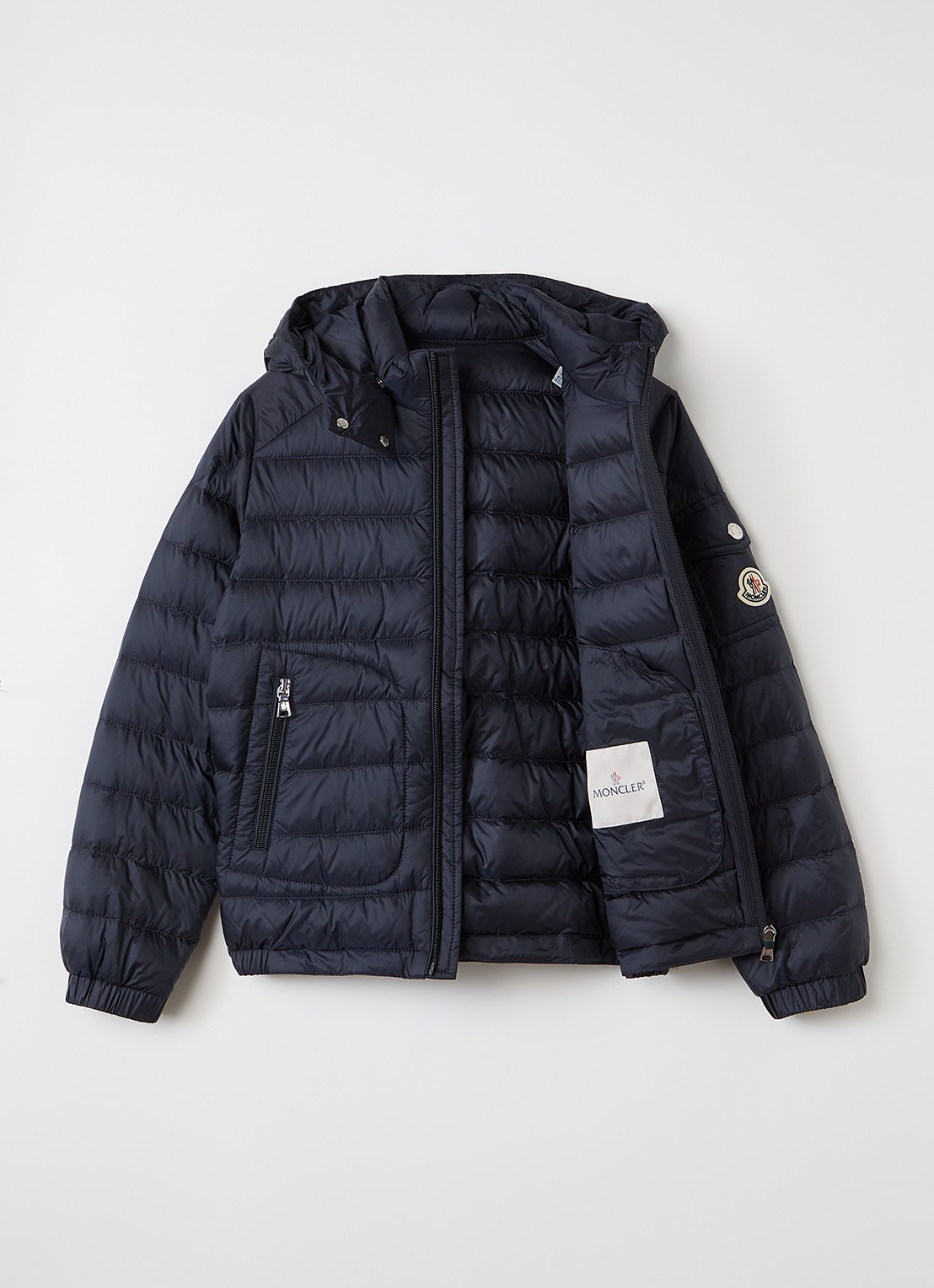 Moncler Lauros puffer jack met capuchon - voorkant 3 donkerblauw
