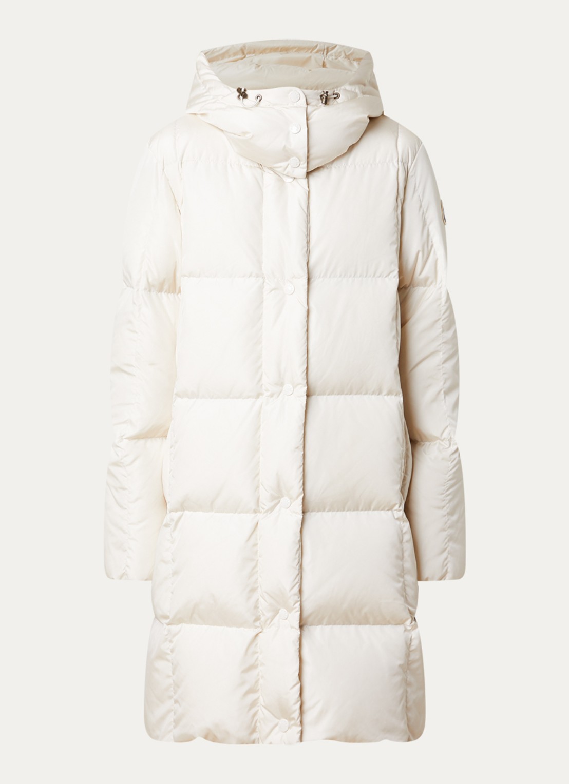 Moncler Litte puffer jack met donsvulling en ritszakken - voorkant creme
