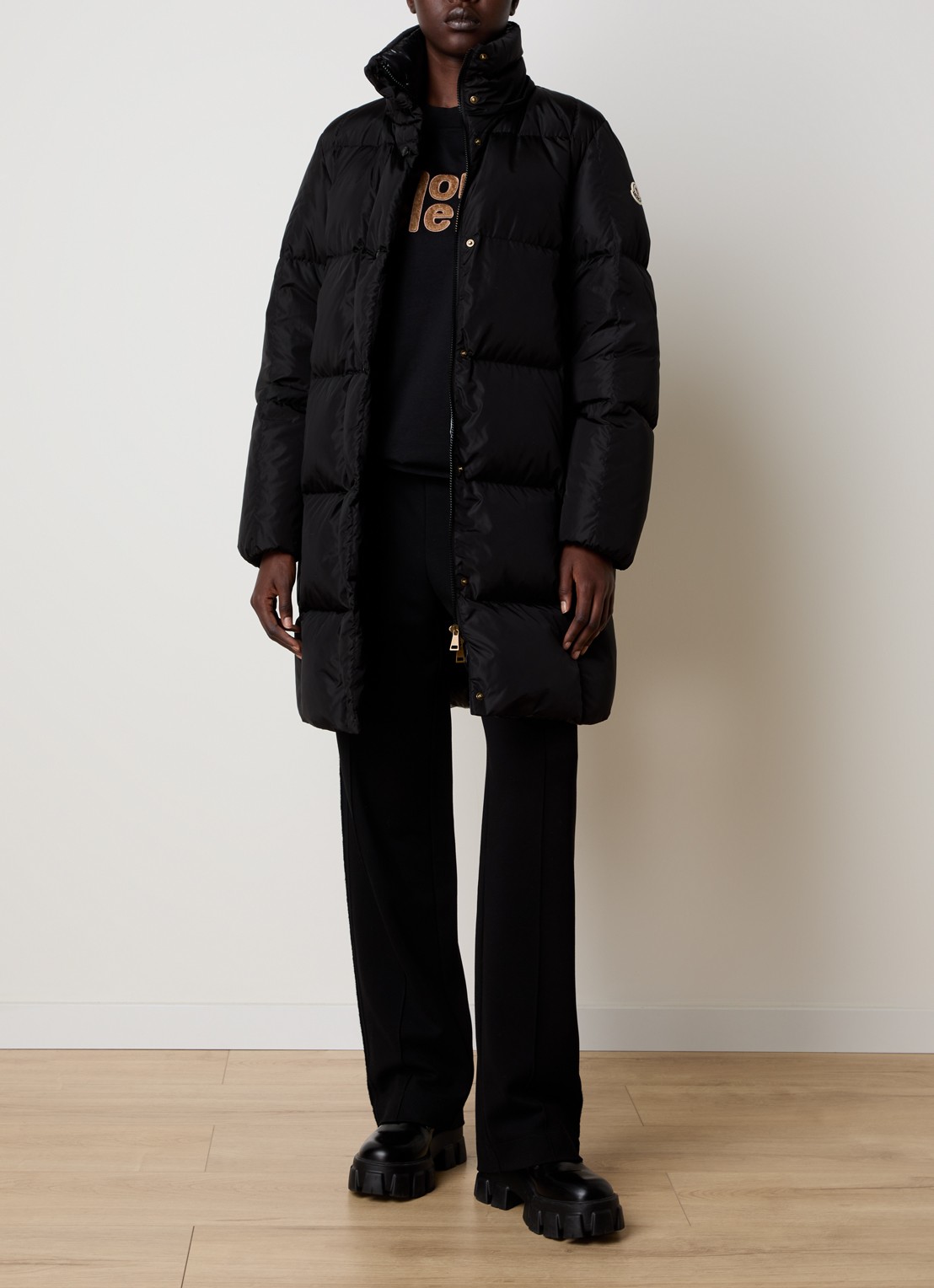 Moncler Litte puffer jas met donsvulling en afneembare capuchon - voorkant 3 zwart