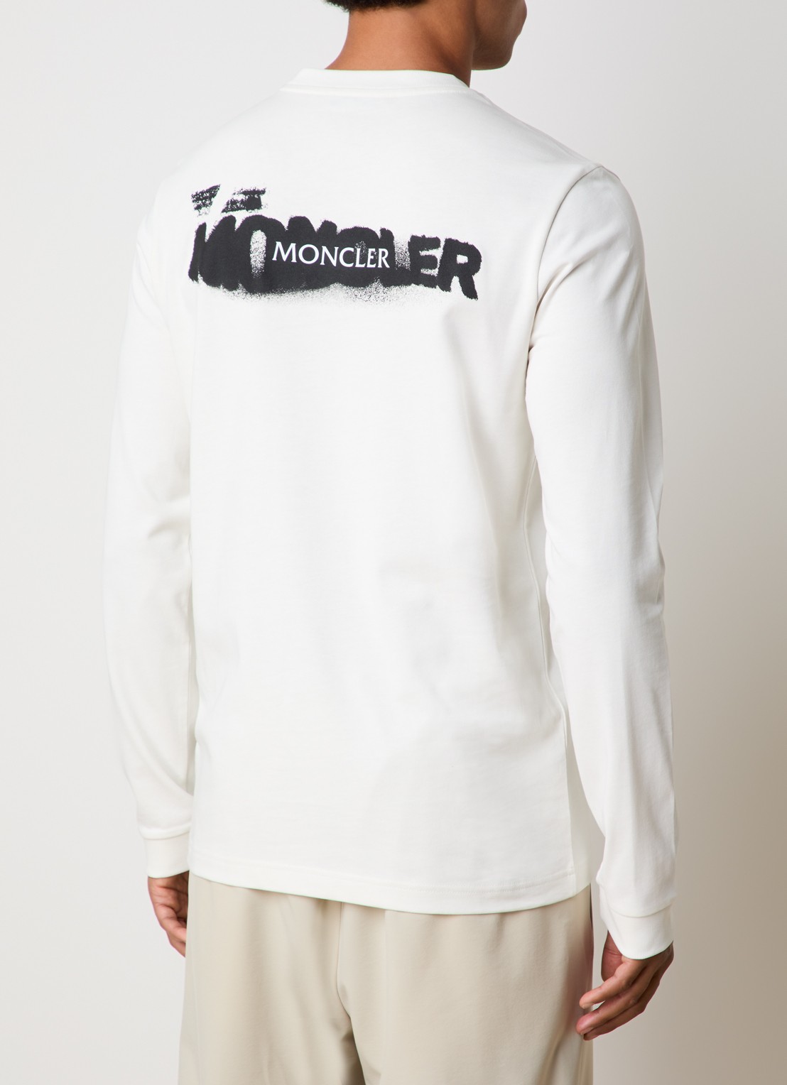Moncler Longsleeve met logo- en backprint  - detail gebroken wit