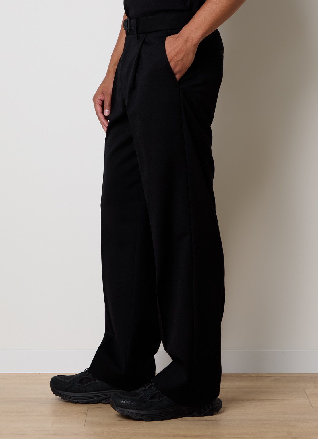 Moncler Loose fit pantalon in wolblend - detail 5 zwart