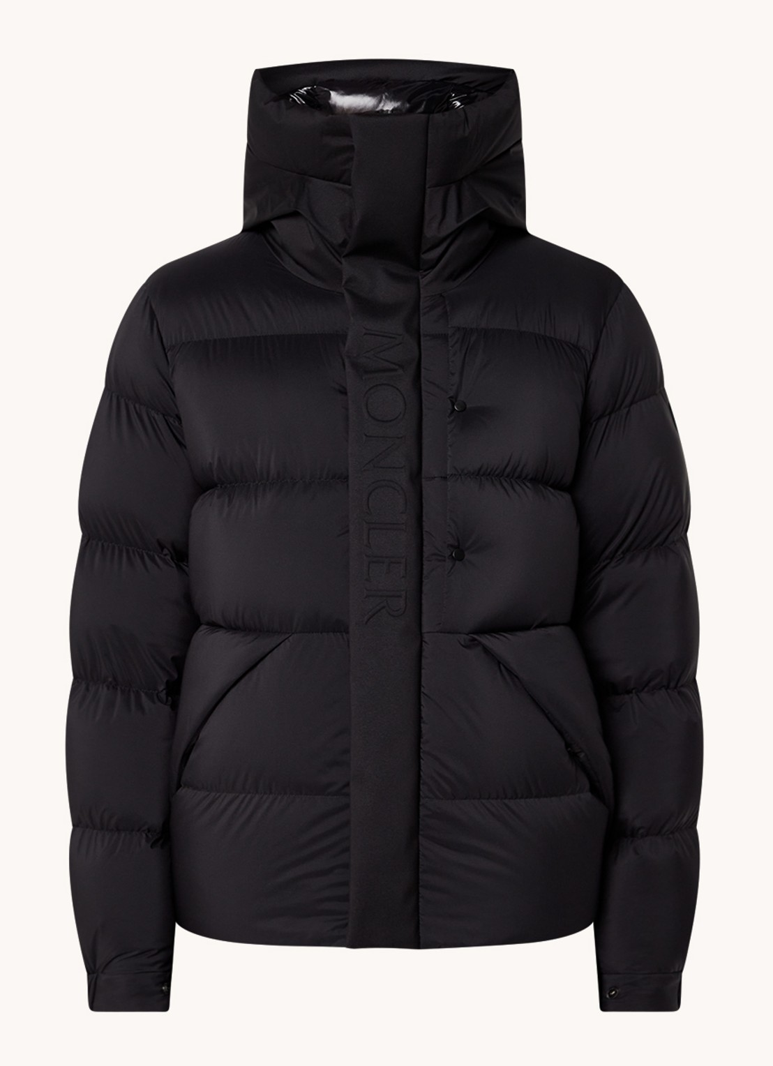 Moncler Madeira puffer jack met donsvulling en logo - voorkant zwart