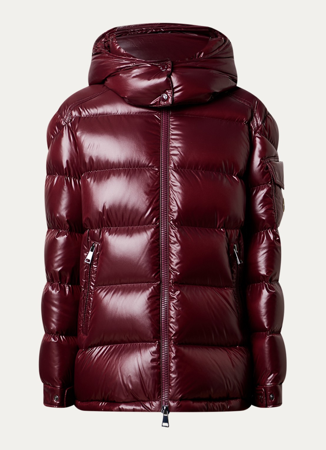 Moncler Maire puffer jack met donsvulling en afneembare capuchon - voorkant bordeauxrood