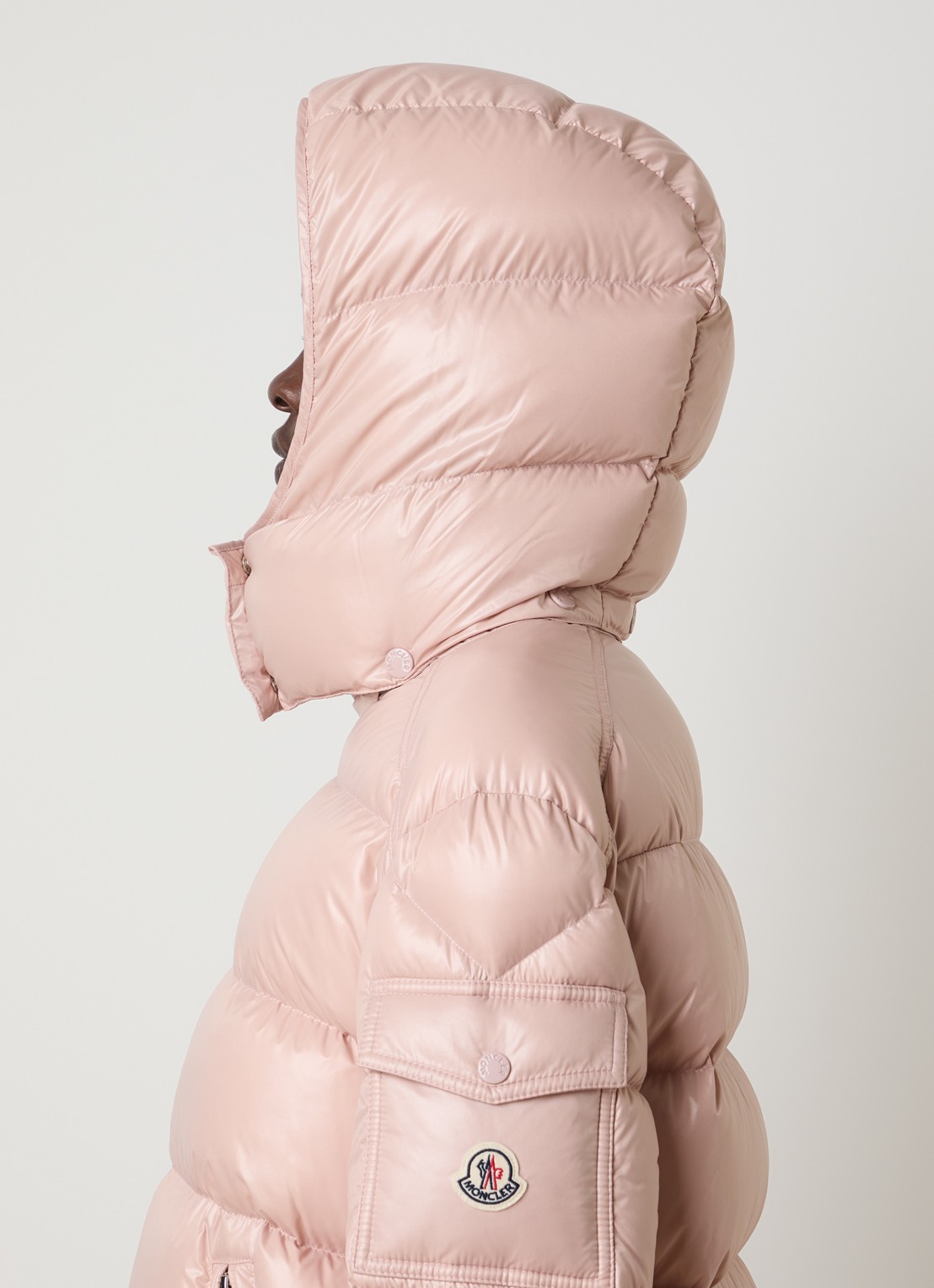 Moncler Maire puffer jack met donsvulling en afneembare capuchon - detail 4 lichtroze
