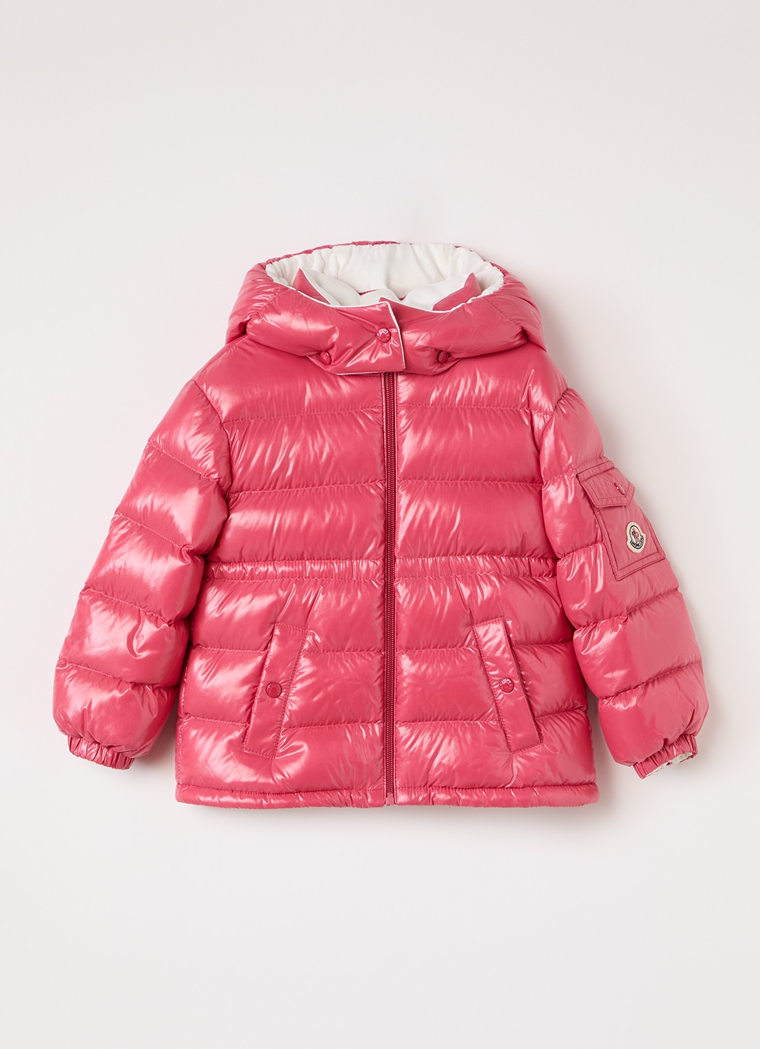 Moncler Maire puffer jack met donsvulling  - voorkant 3 koraalrood