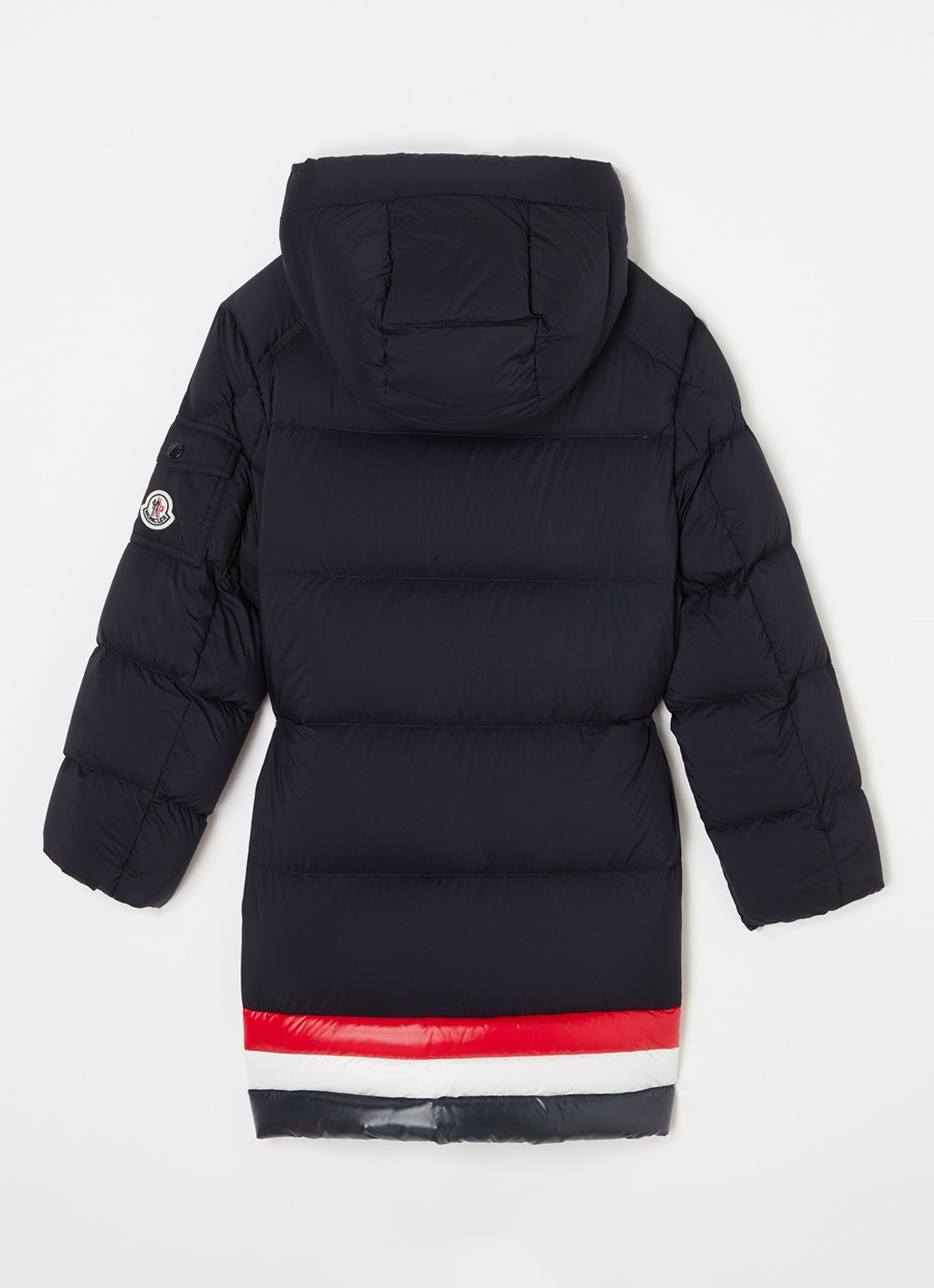 Moncler Marat longline puffer jas met donsvulling en capuchon - achterkant blauw