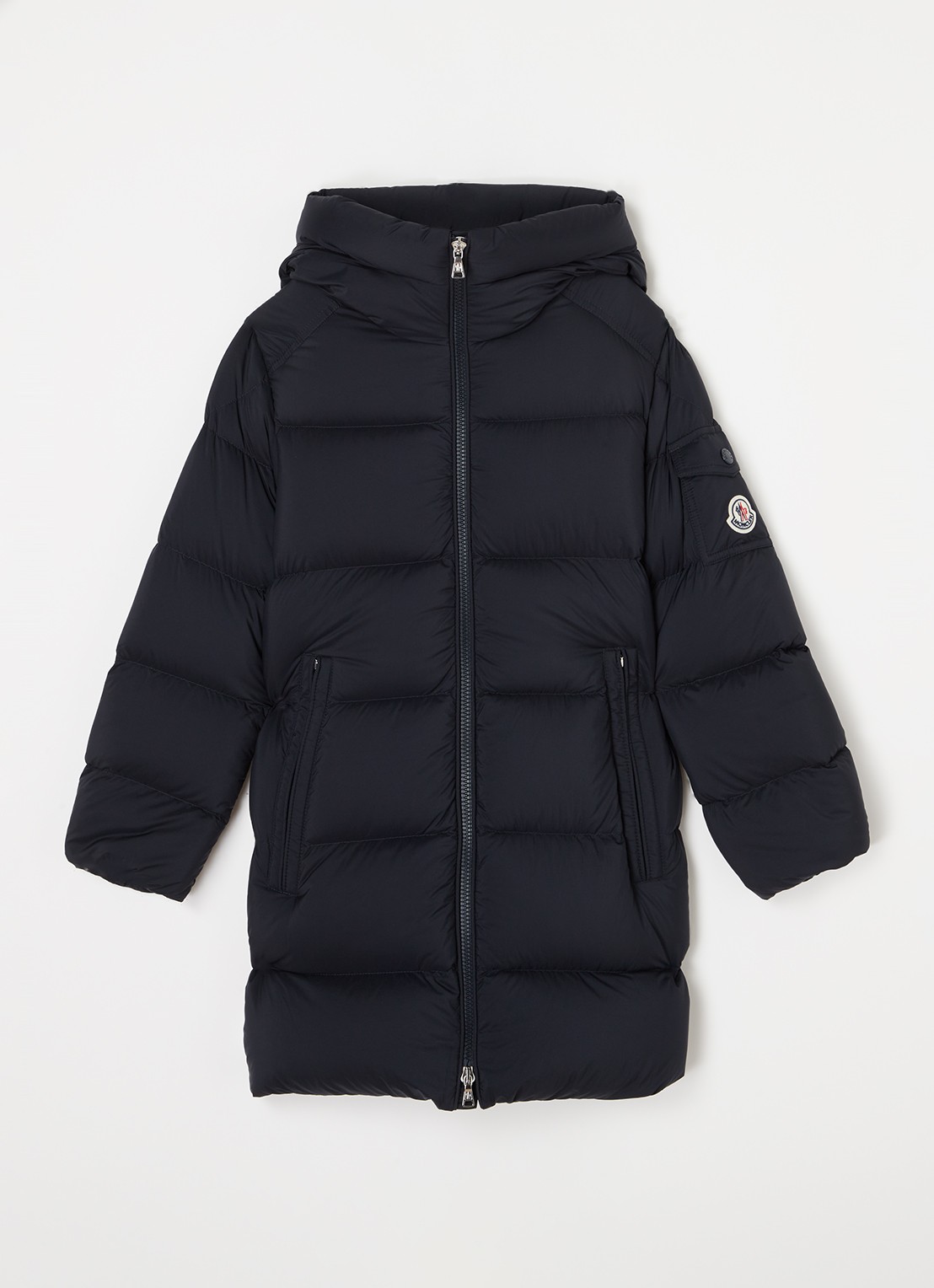 Moncler Marat longline puffer jas met donsvulling en capuchon - voorkant 2 blauw
