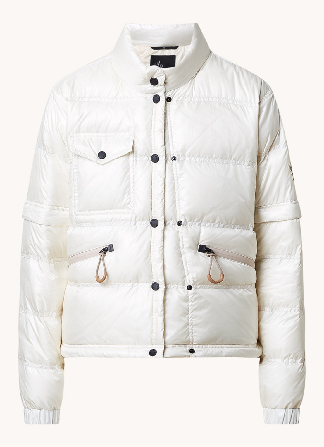 Moncler Mauduit puffer jack met donsvulling en capuchon - voorkant 3 creme