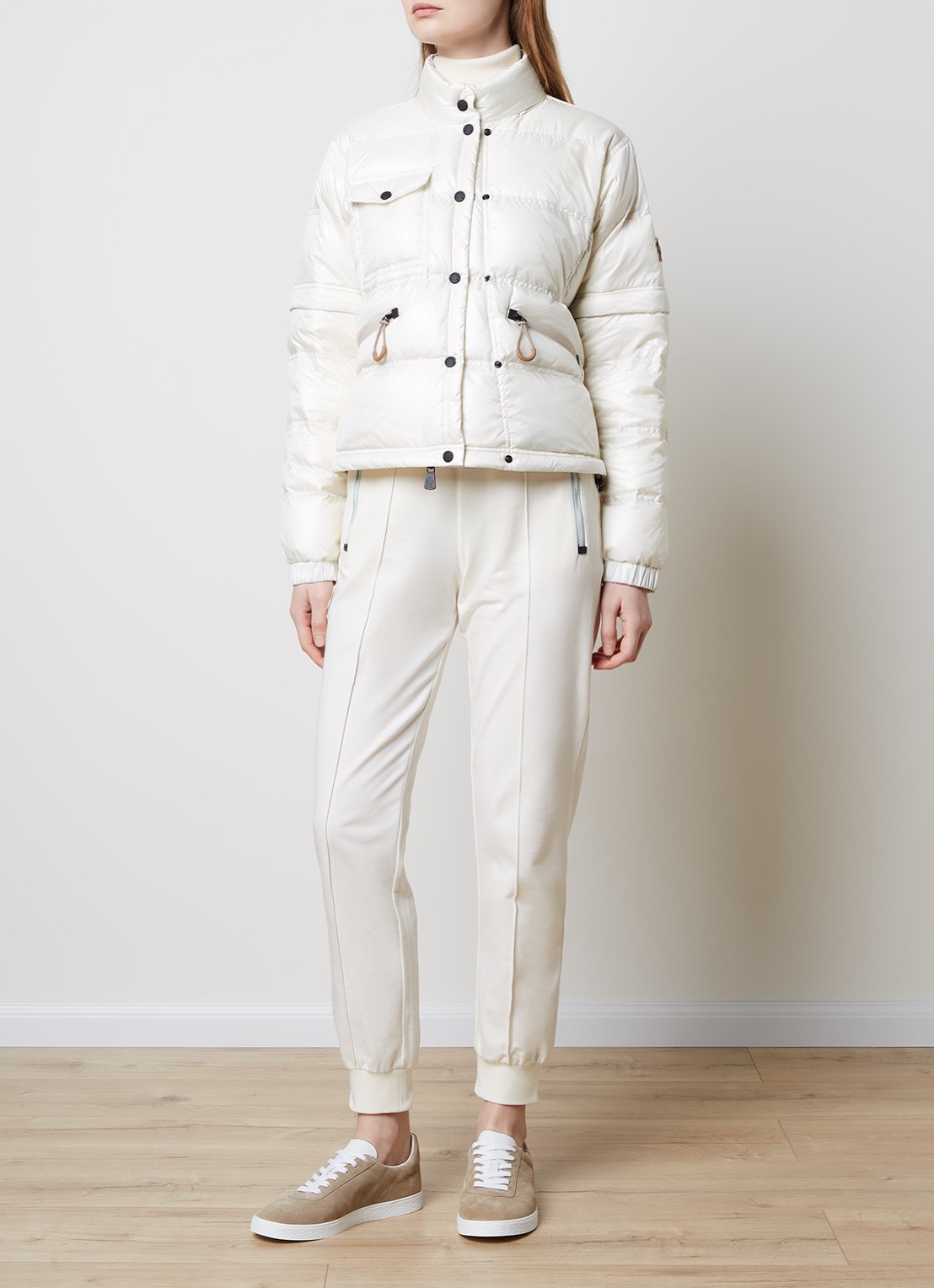 Moncler Mauduit puffer jack met donsvulling en capuchon - voorkant 5 creme
