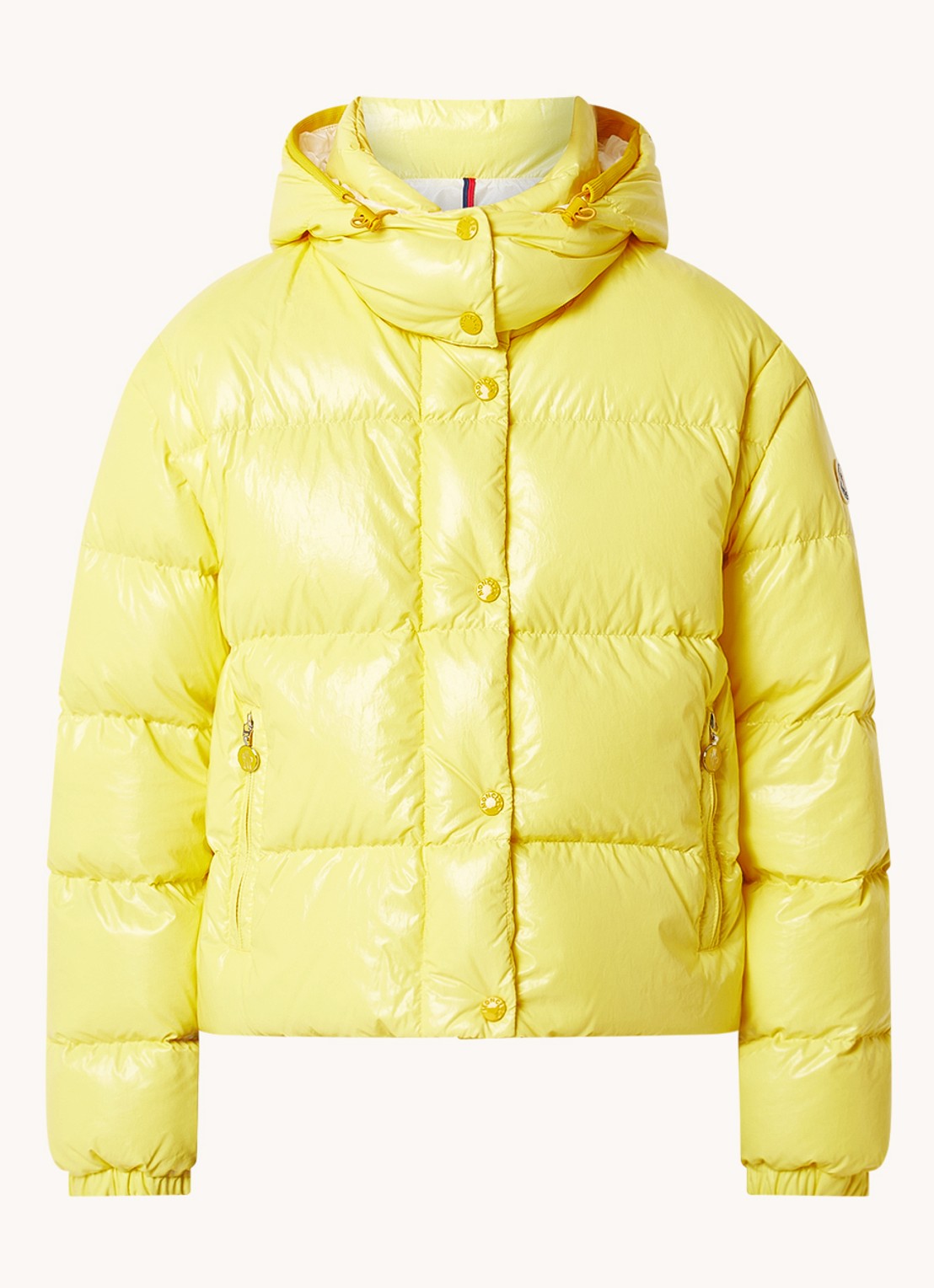 Moncler Mauleon puffer jack met donsvulling en afneembare mouwen - voorkant 4 citroengeel
