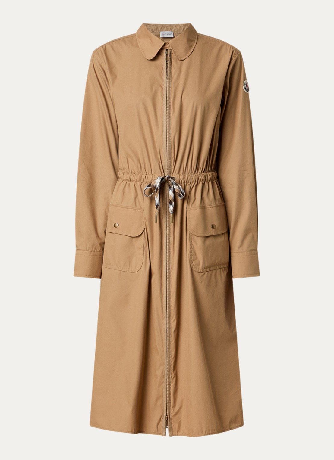 Moncler Maxi blousejurk met klepzakken - voorkant camel