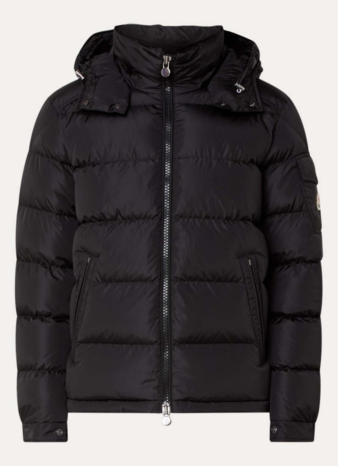 Moncler Maya puffer jack met donsvulling en afneembare capuchon - voorkant 5 zwart