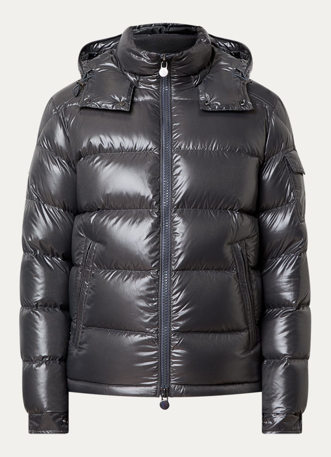 Moncler Maya puffer jack met donsvulling en afneembare capuchon - voorkant 2 grijs