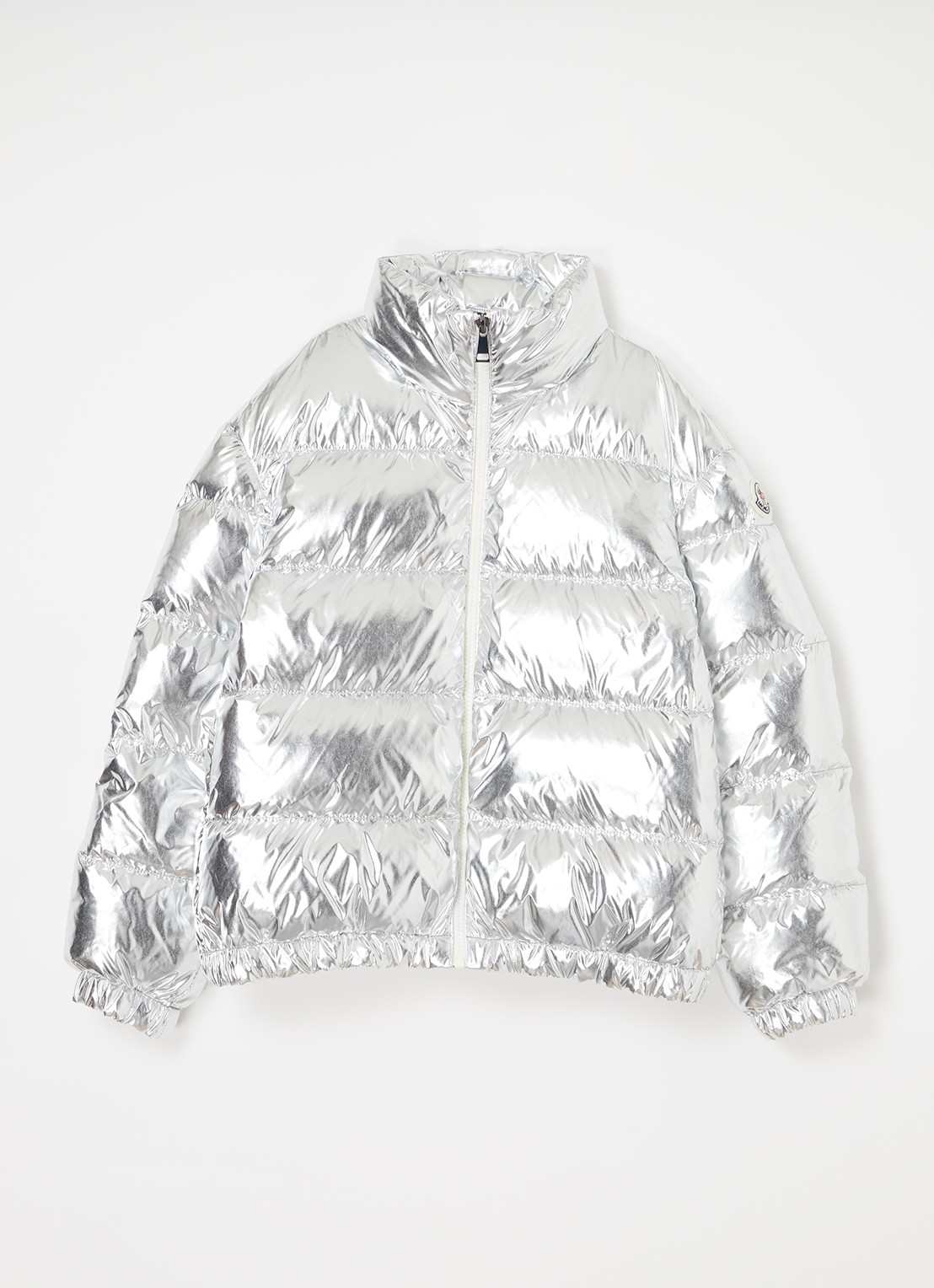 Moncler Meuse gewatteerd jack met donsvulling en metallic finish - voorkant zilver