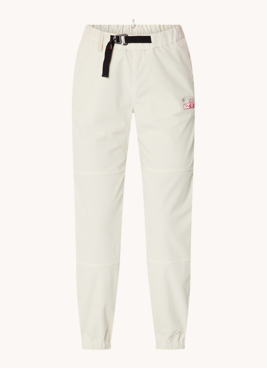Moncler Mid waist tapered fit broek van corduroy met logopatch - voorkant 2 ivoor