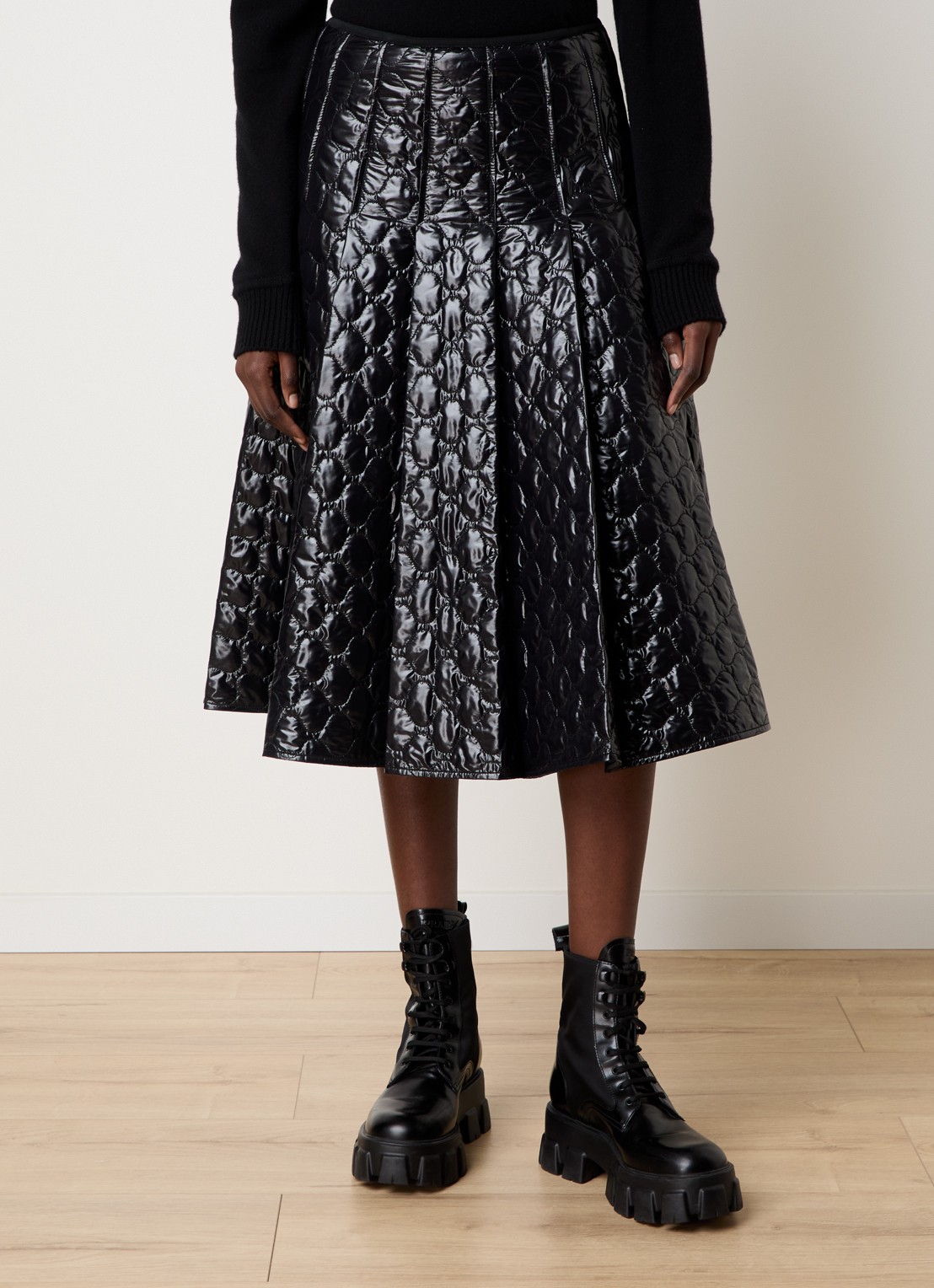 Moncler Midi rok met quilt patroon - detail 4 zwart