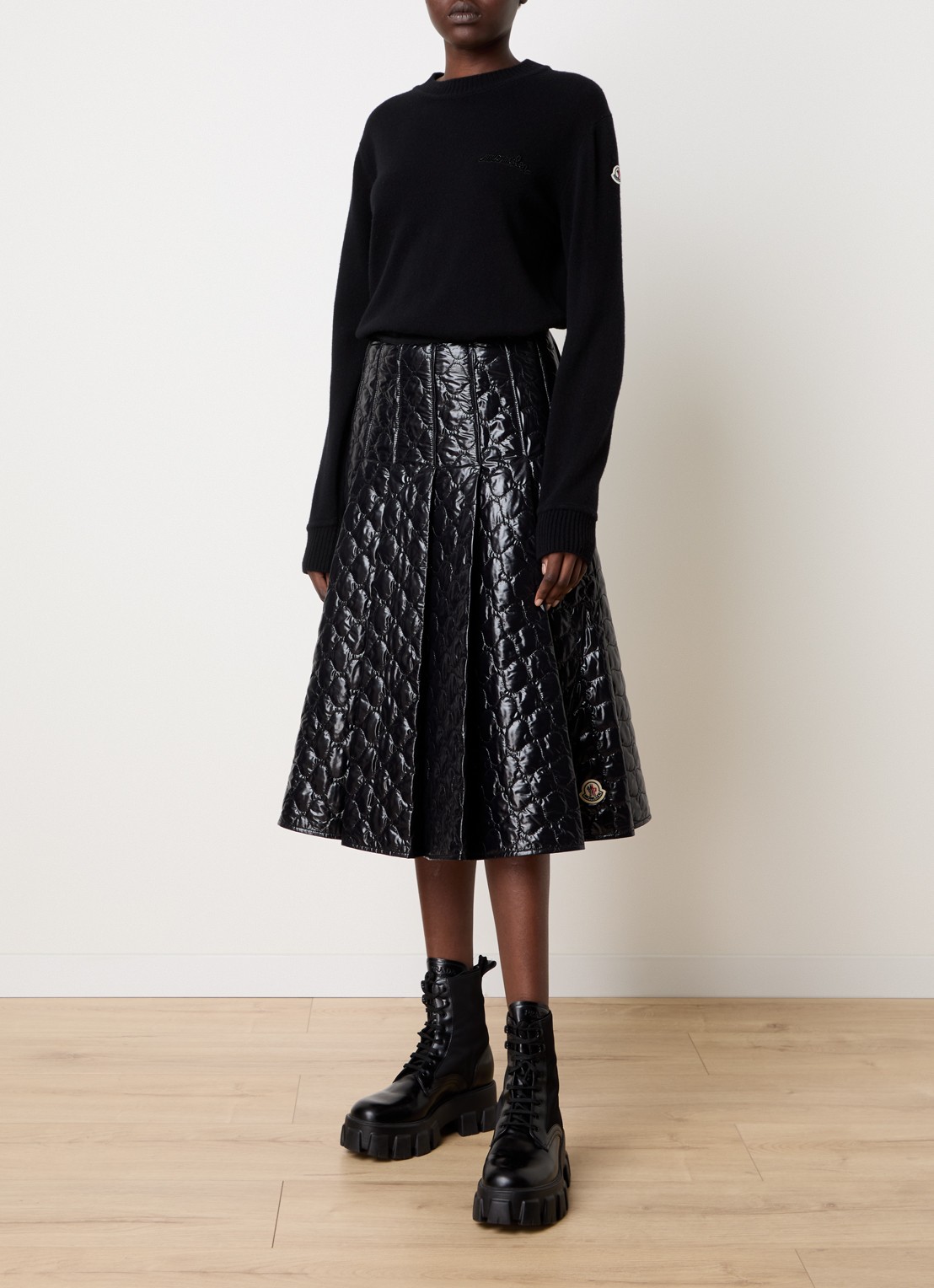 Moncler Midi rok met quilt patroon - voorkant 3 zwart