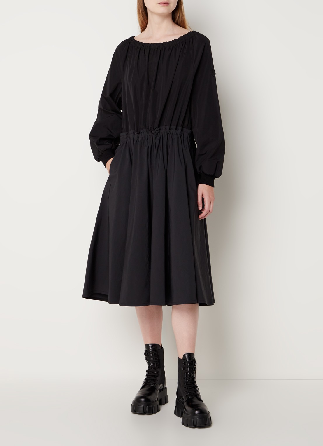 Moncler Midi tuniekjurk met steekzakken en strikdetail - detail 3 zwart