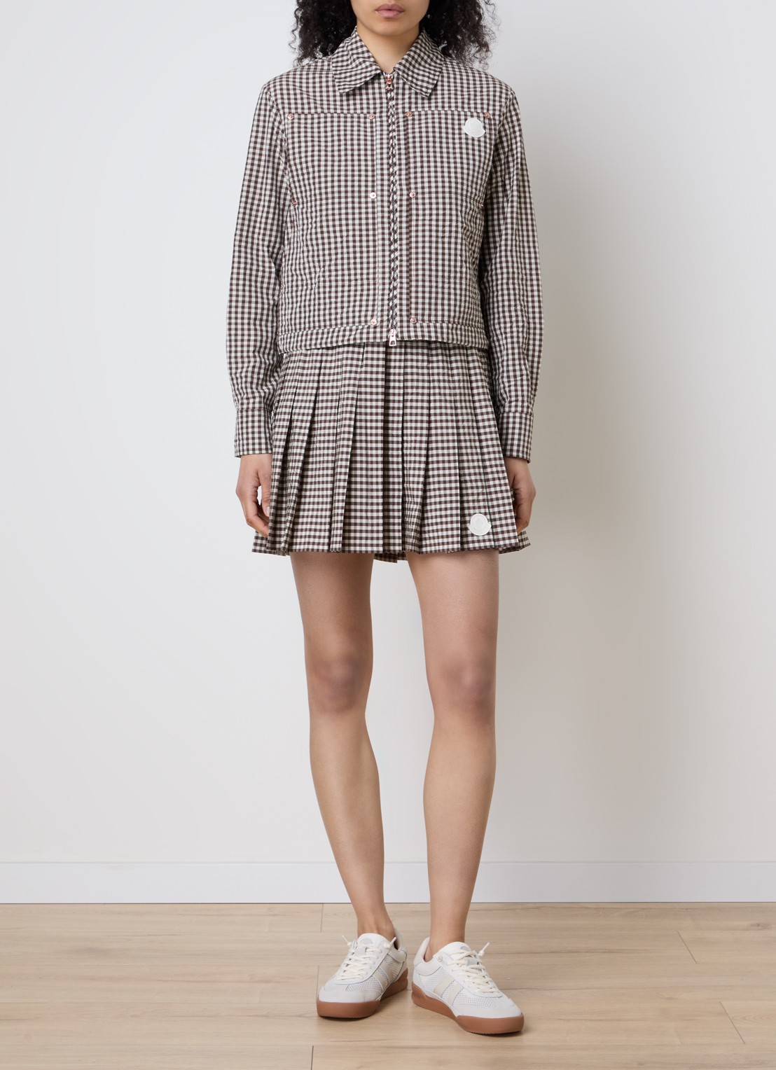 Moncler Mini A-lijn rok met ruitdessin - voorkant 2 bruin