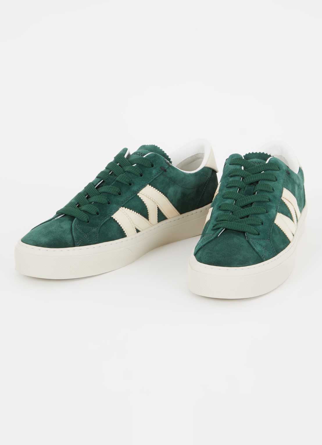 Moncler Monaco2 sneaker van suède en nubuck met logo - detail groen