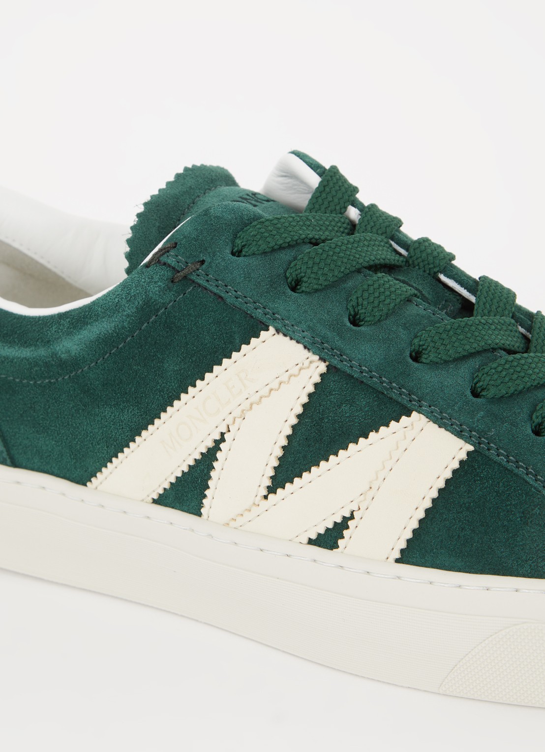 Moncler Monaco2 sneaker van suède en nubuck met logo - detail 4 groen