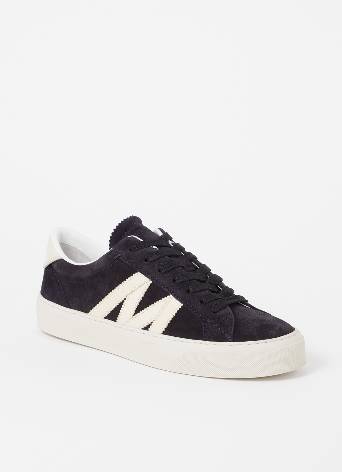 Moncler Monaco2 sneaker van suède met nubuck details - voorkant donkerblauw