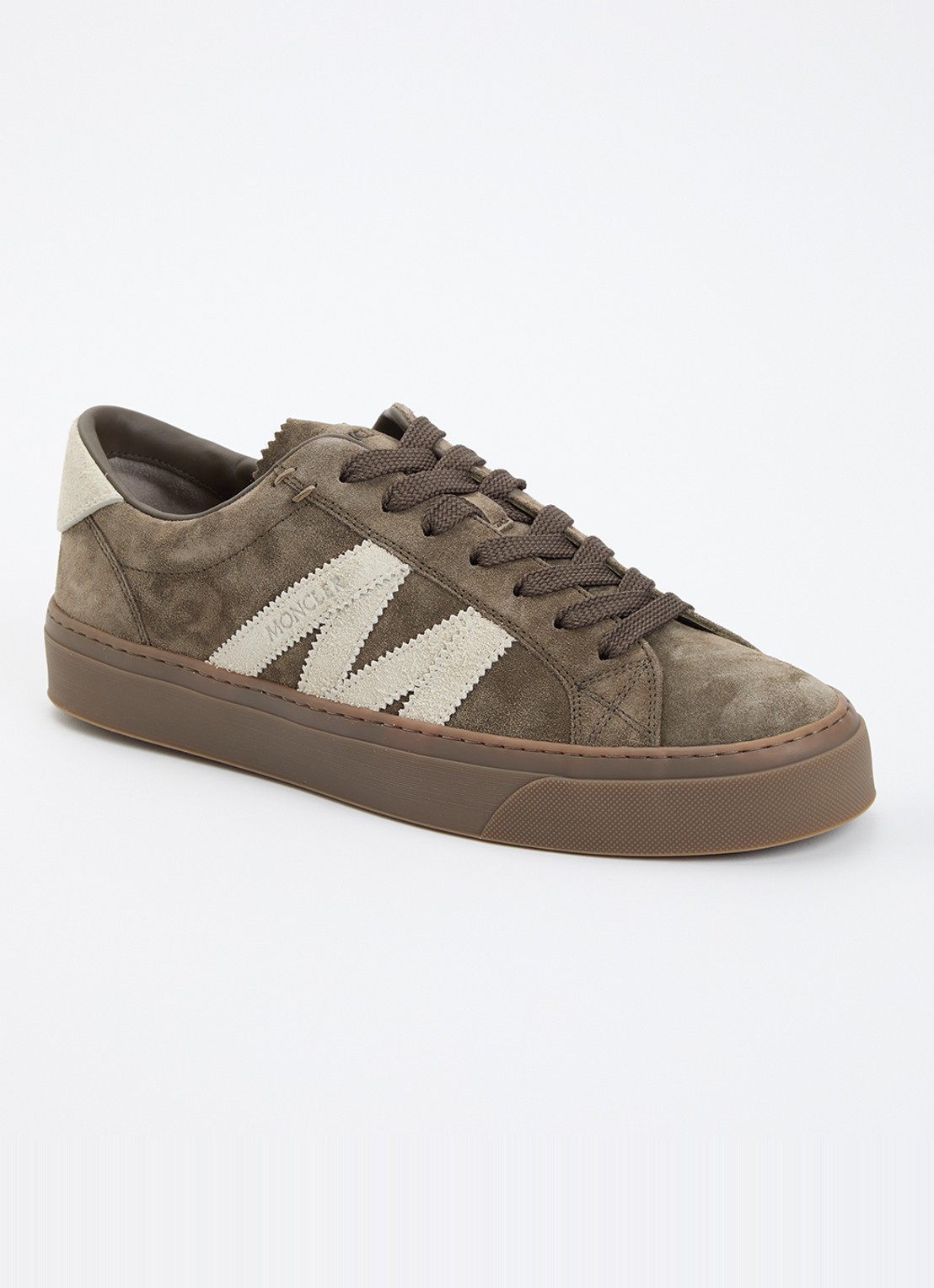 Moncler Monaco2 sneaker van suede - voorkant khaki