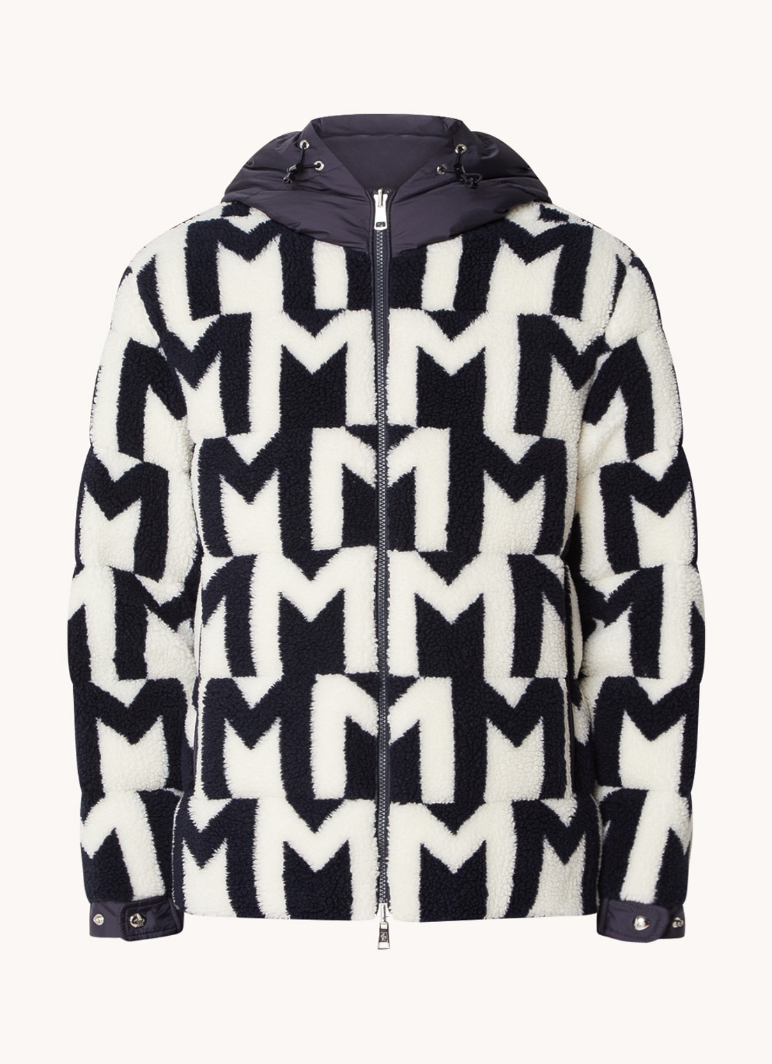 Moncler Mondego reversible puffer jack met donsvulling en ritszakken - voorkant 2 donkerblauw