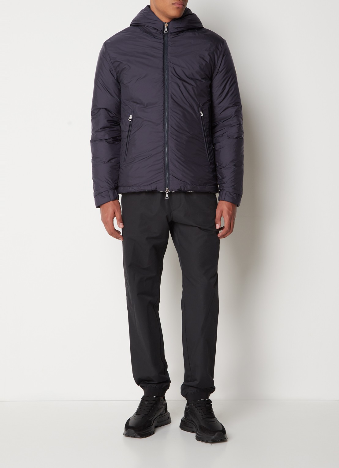Moncler Mondego reversible puffer jack met donsvulling en ritszakken - voorkant 3 donkerblauw