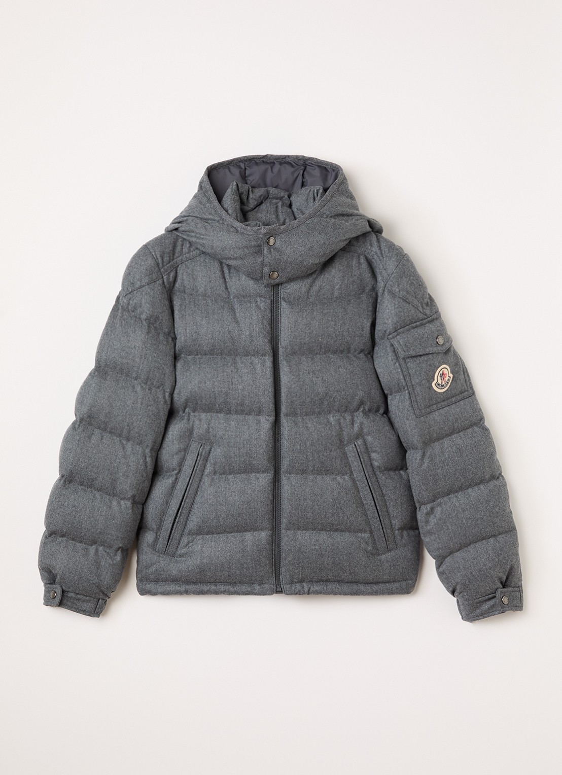 Moncler Montgenievre puffer jack van scheerwol - voorkant middengrijs
