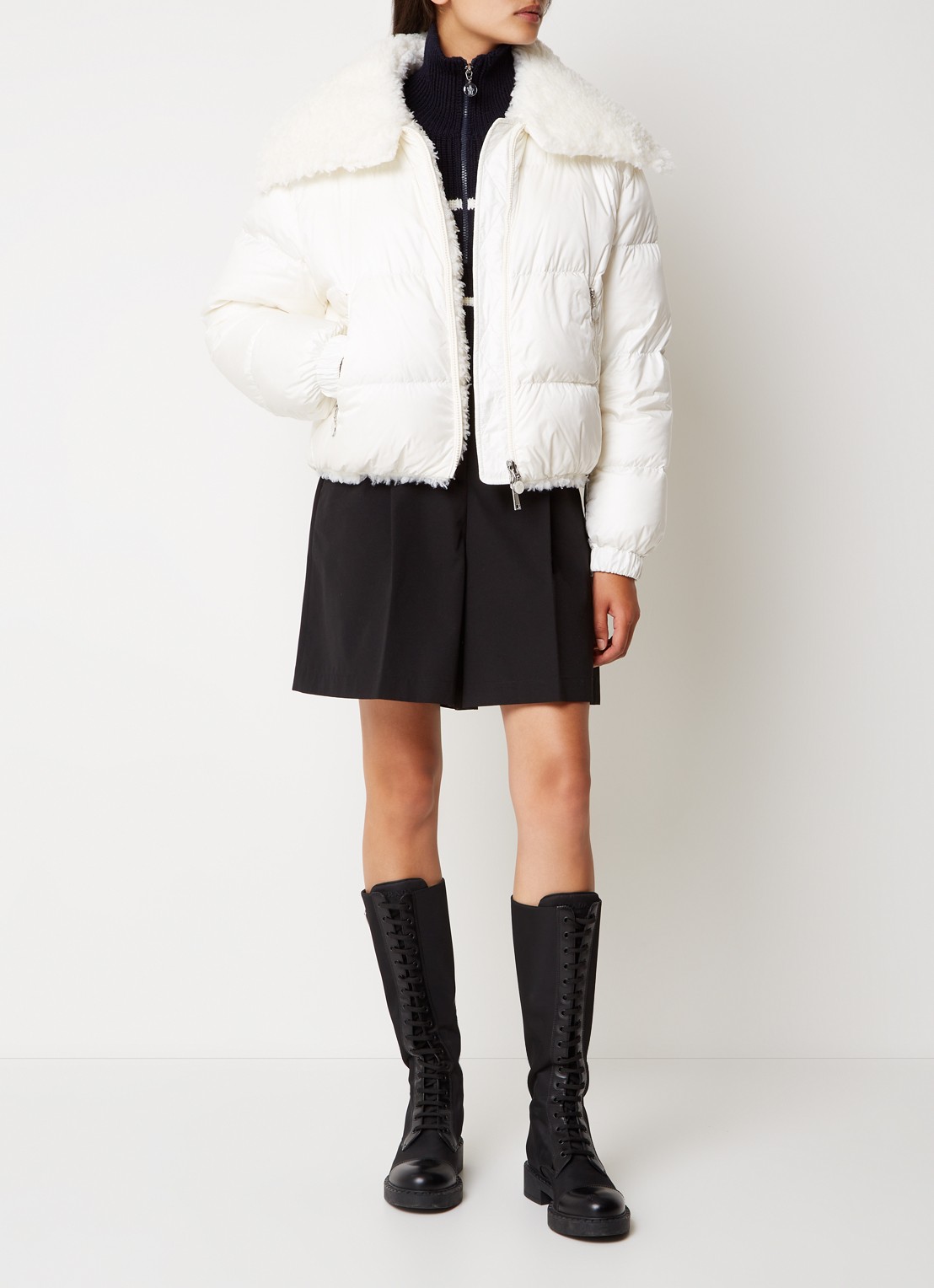 Moncler Murray reversible puffer jack van teddy met donsvulling - voorkant 2 gebroken wit