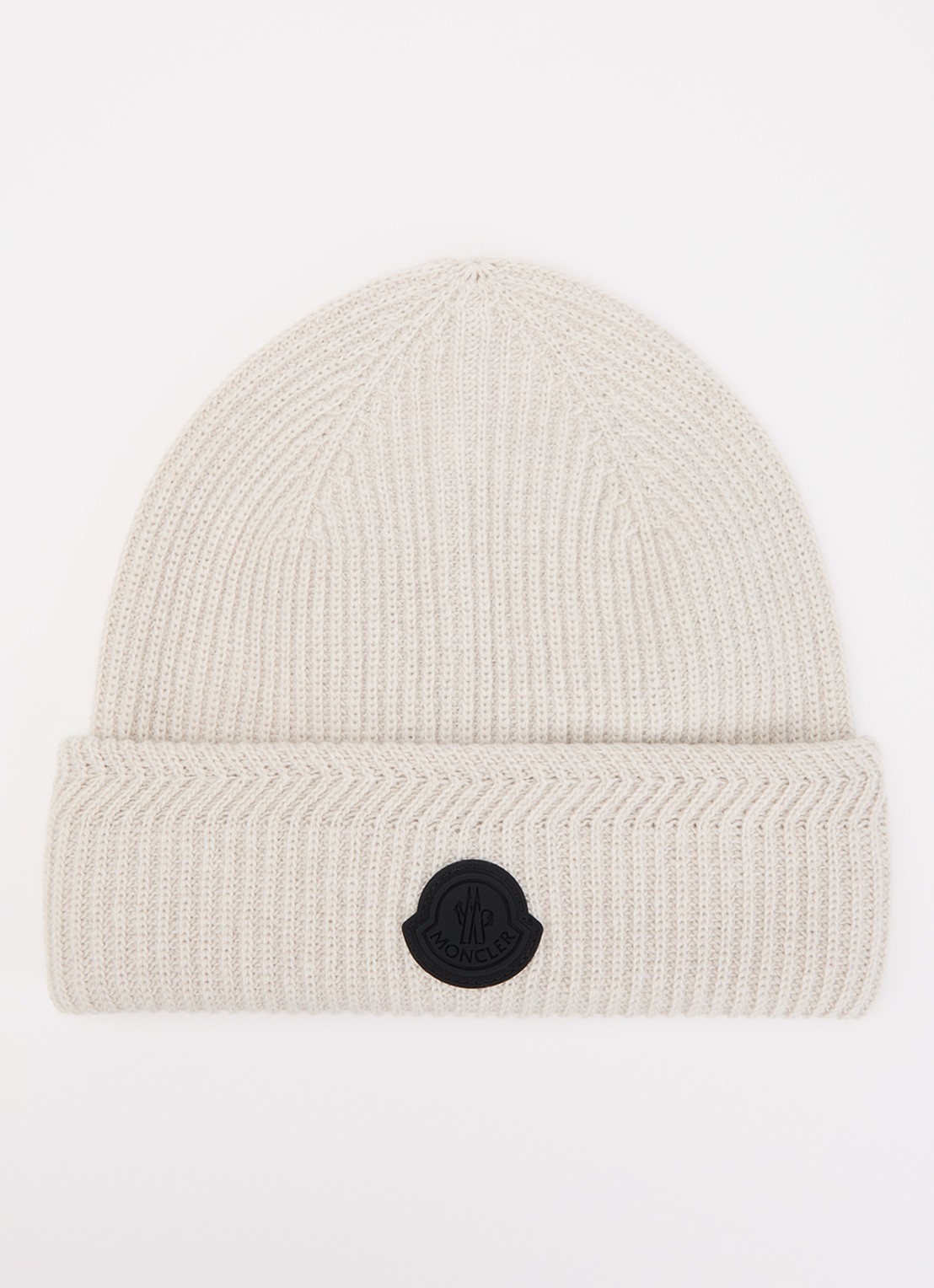 Moncler Muts in kasjmierblend met logo - voorkant beige