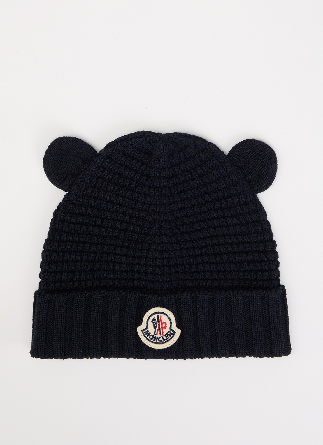 Moncler Muts  van wol met logo  - voorkant donkerblauw